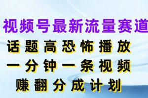 【2024.07.20】视频号最新流量赛道，话题高恐怖播放，一分钟一天视频，赚翻分成计划百度网盘免费下载-芽米宝库