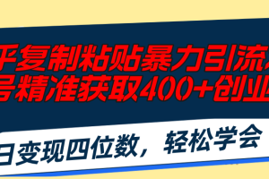 【2024.07.19】知乎复制粘贴暴力引流术，单号精准获取400+创业粉，日变现四位数，轻松学会百度网盘免费下载-芽米宝库