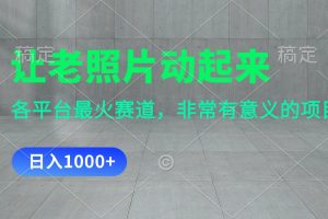 【2024.07.19】让老照片动起来，一天变现1000+，各平台最火赛道，看完就会百度网盘免费下载-芽米宝库