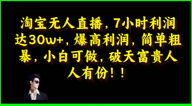 图片[1]-【2024.07.15】淘宝无人直播，绝对高利润，简单粗暴，小白可做百度网盘免费下载-芽米宝库
