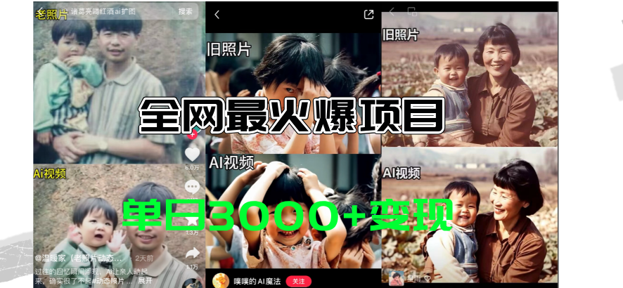 图片[1]-【2024.07.11】全网爆火的AI让老照片动起来教程，蹭热点日赚3000+，内含免费工具一键生成百度网盘免费下载-芽米宝库
