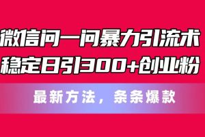 【2024.07.08】微信问一问暴力引流术，稳定日引300+创业粉，最新方法，条条爆款百度网盘免费下载-芽米宝库