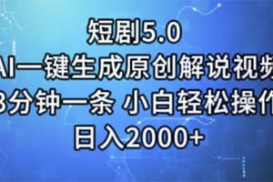 【2024.07.07】短剧5.0 AI一键生成原创解说视频 3分钟一条 小白轻松操作 日入2000+百度网盘免费下载-芽米宝库