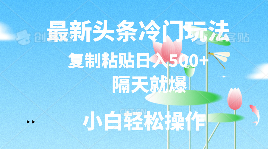 图片[1]-【2024.07.05】最新头条冷门玩法，隔天就爆，复制粘贴日入500+百度网盘免费下载-芽米宝库