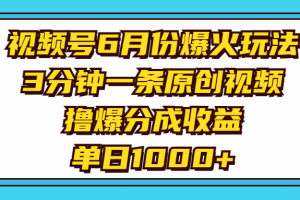 【2024.06.29】视频号6月份爆火玩法，3分钟一条原创视频，撸爆分成收益，单日1000+百度网盘免费下载-芽米宝库