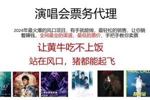 【2024.06.27】演唱会票务代理，2024年最火爆风口项目，全网最低的票价，小白一分钟上手百度网盘免费下载-芽米宝库