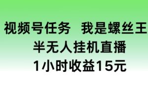【2024.06.28】视频号任务，我是螺丝王， 半无人挂机1小时收益15元百度网盘免费下载-芽米宝库