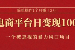 【2024.06.20】简单操作1个月赚了3万！在电商平台日变现1000+！一个被忽视的暴力风口项目百度网盘免费下载-芽米宝库