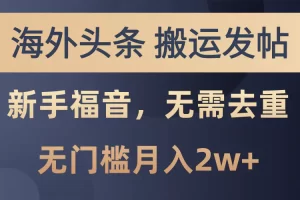 【2024.06.03】海外头条搬运发帖，新手福音，甚至无需去重，无门槛月入2w+百度网盘免费下载-芽米宝库
