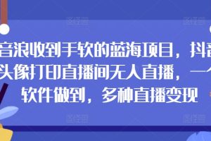 【2024.05.26】音浪收到手软的蓝海项目，抖音头像打印直播间无人直播，一个软件做到，多种直播变现百度网盘免费下载-芽米宝库