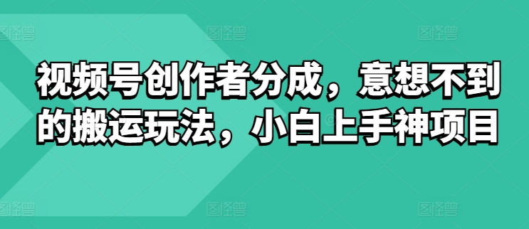 图片[1]-【2024.05.24】视频号创作者分成，意想不到的搬运玩法，小白上手神项目百度网盘免费下载-芽米宝库