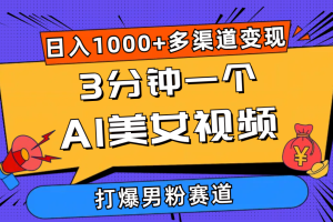 【2024.05.23】3分钟一个AI美女视频，打爆男粉流量，日入1000+多渠道变现，简单暴力，长期可做百度网盘免费下载-芽米宝库