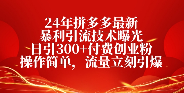 图片[1]-【2024.05.21】24年拼多多最新暴利引流技术曝光，日引300+付费创业粉，操作简单，流量立刻引爆百度网盘免费下载-芽米宝库