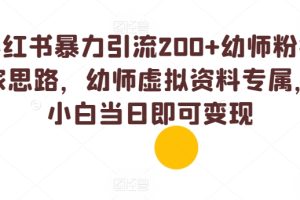 【2024.05.17】小红书暴力引流200+幼师粉独家思路，幼师虚拟资料专属，小白当日即可变现百度网盘免费下载-芽米宝库