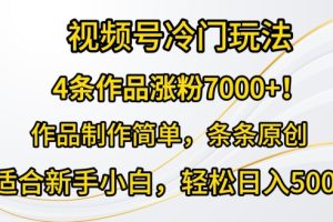 【2024.05.12】4条作品涨粉7000+，视频号冷门玩法，作品制作简单，条条原创百度网盘免费下载-芽米宝库