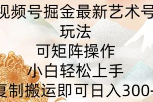 【2024.04.30】视频号掘金最新艺术号玩法，可矩阵操作，小白轻松上手，复制搬运即可日入300+百度网盘免费下载-芽米宝库