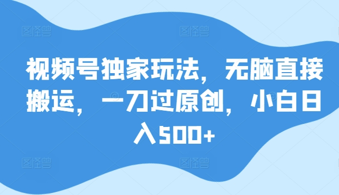 图片[1]-【2024.04.25】视频号独家玩法，无脑直接搬运，一刀过原创，小白日入500+百度网盘免费下载-芽米宝库