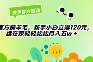 【2024.04.24】快手官方薅羊毛新手小白立得120元，后续在家轻轻松松5w百度网盘免费下载-芽米宝库