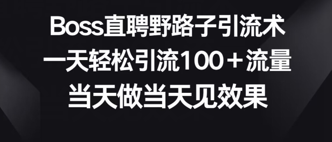图片[1]-【2024.04.17】Boss直聘野路子引流术，一天轻松引流100+流量，当天做当天见效果百度网盘免费下载-芽米宝库