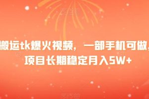 【2024.04.17】搬运tk爆火视频，一部手机可做，项目长期稳定月入1W+百度网盘免费下载-芽米宝库