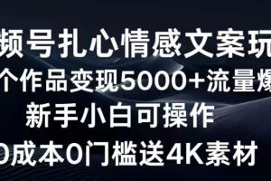 【2024.04.17】视频号扎心情感文案玩法，单个作品变现5000+，流量爆炸，两分钟一条作品百度网盘免费下载-芽米宝库