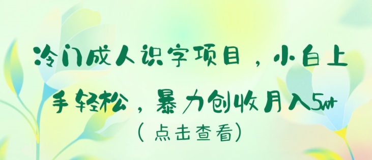 图片[1]-【2024.04.16】冷门成人识字项目，小白上手轻松，暴力创收月入5w+百度网盘免费下载-芽米宝库