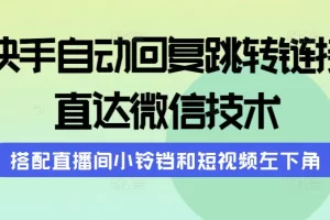 【2024.04.07】快手自动回复跳转链接，直达微信技术，搭配直播间小铃铛和短视频左下角百度网盘免费下载-芽米宝库