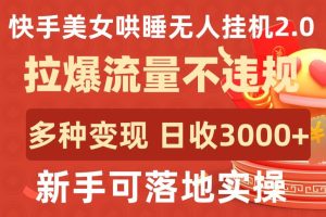 【2024.04.05】快手美女哄睡无人挂机2.0.拉爆流量不违规，多种变现途径，日收3000+，新手可落地实操百度网盘免费下载-芽米宝库