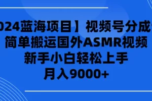 【2024.04.03】【2024蓝海项目】视频号分成计划，无脑搬运国外ASMR视频，新手小白轻松上手，月入9000+百度网盘免费下载-芽米宝库