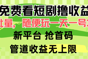 【2024.04.03】免费看短剧撸收益，可挂机批量，随便玩一天一号30+做推广抢首码，管道收益百度网盘免费下载-芽米宝库