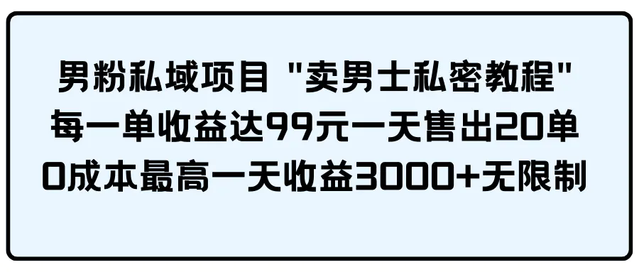 图片[1]-【2024.04.02】男粉私域项目 “卖男士私密教程” 每一单收益达99元一天售出20单百度网盘免费下载-芽米宝库