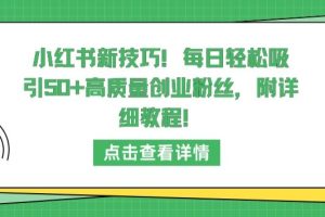 【2024.03.28】小红书新技巧，每日轻松吸引50+高质量创业粉丝，附详细教程百度网盘免费下载-芽米宝库