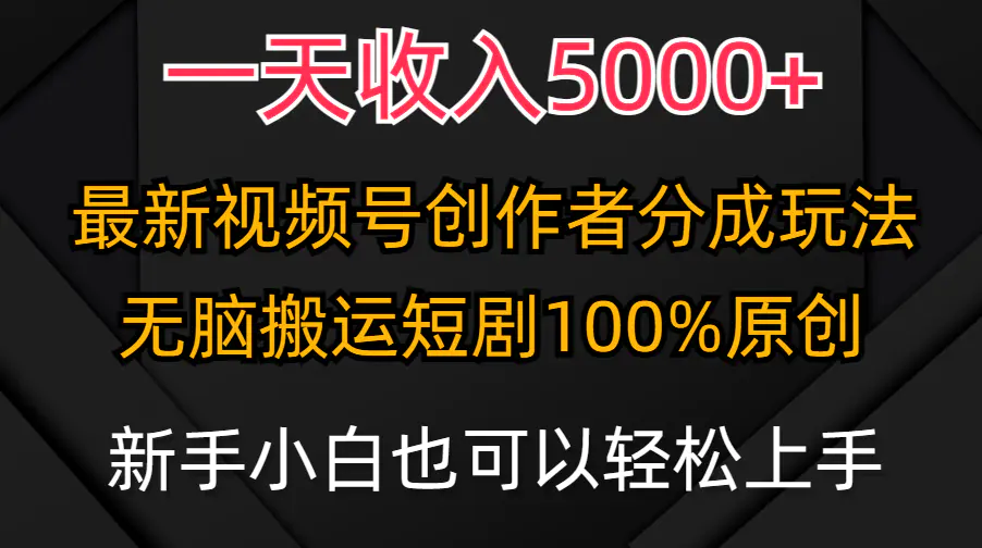 图片[1]-【2024.03.26】一天收入5000+，视频号创作者分成计划，最新100%原创玩法，小白也可以轻松上手百度网盘免费下载-芽米宝库