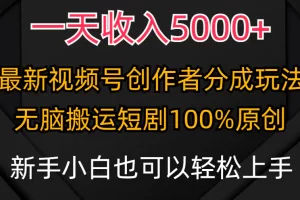 【2024.03.26】一天收入5000+，视频号创作者分成计划，最新100%原创玩法，小白也可以轻松上手百度网盘免费下载-芽米宝库