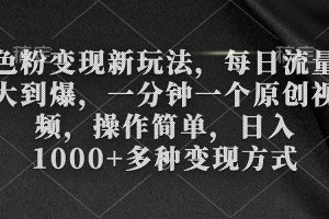 【2024.03.07】色粉变现新玩法，每日流量大到爆，一分钟一个原创视频，操作简单，日入1000+百度网盘免费下载-芽米宝库