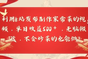 【2024.03.06】用b站发布制作家常菜的视频，单日收益500＋，无脑搬运，不会炒菜的也能做百度网盘免费下载-芽米宝库