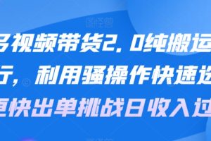 【2024.03.06】多多视频带货2.0纯搬运有手就行，利用骚操作快速选品，更快出单挑战日收入过千，可放大，多账户收益更百度网盘免费下载-芽米宝库