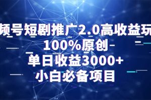【2024.03.06】视频号短剧推广2.0高收益玩法，100%原创，单日收益3000+，小白必备项目百度网盘免费下载-芽米宝库