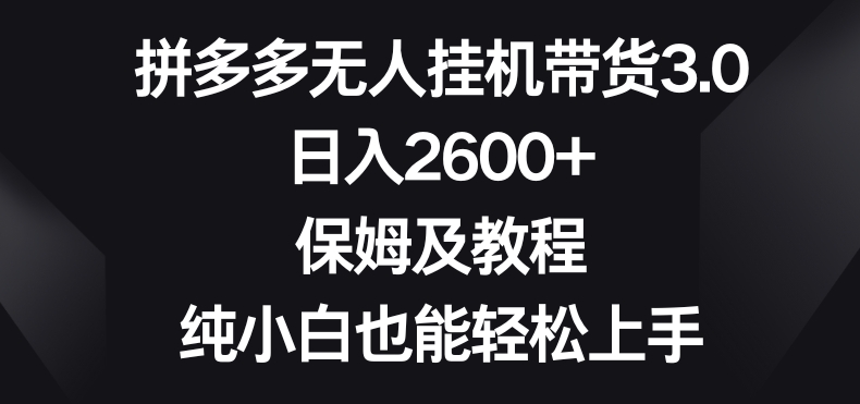 图片[1]-【2024.02.28】拼多多无人挂机带货3.0高收益玩法，日入2600+，保姆及教程，纯小白也能轻松上手百度网盘免费下载-芽米宝库