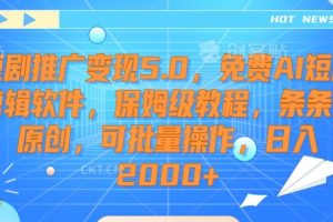 【2024.02.23】短剧推广变现5.0，免费AI短剧剪辑软件，保姆级教程，条条过原创，可批量操作，日入2000+百度网盘免费下载-芽米宝库