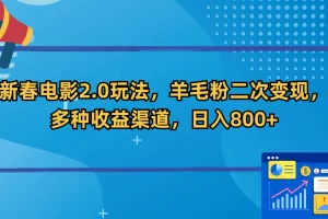 【2024.02.23】新春电影2.0玩法，羊毛粉二次变现，多种收益渠道，日入800+百度网盘免费下载-芽米宝库