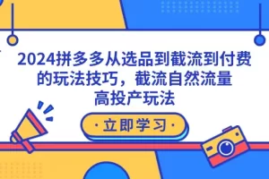 【2024.02.22】2024拼多多从选品到截流到付费的玩法技巧，截流自然流量玩法，高投产玩法百度网盘免费下载-芽米宝库