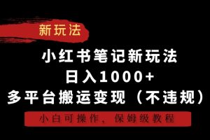 【2024.02.21】小红书笔记新玩法，日入1000+，多平台搬运变现（不违规），小白可操作，保姆级教程百度网盘免费下载-芽米宝库