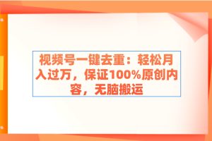 【2024.02.21】视频号一键去重：轻松月入过万，保证100%原创内容，无脑搬运百度网盘免费下载-芽米宝库