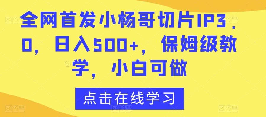 图片[1]-【2024.01.30】全网首发小杨哥切片IP3.0，日入500+，保姆级教学，小白可做百度网盘免费下载-芽米宝库