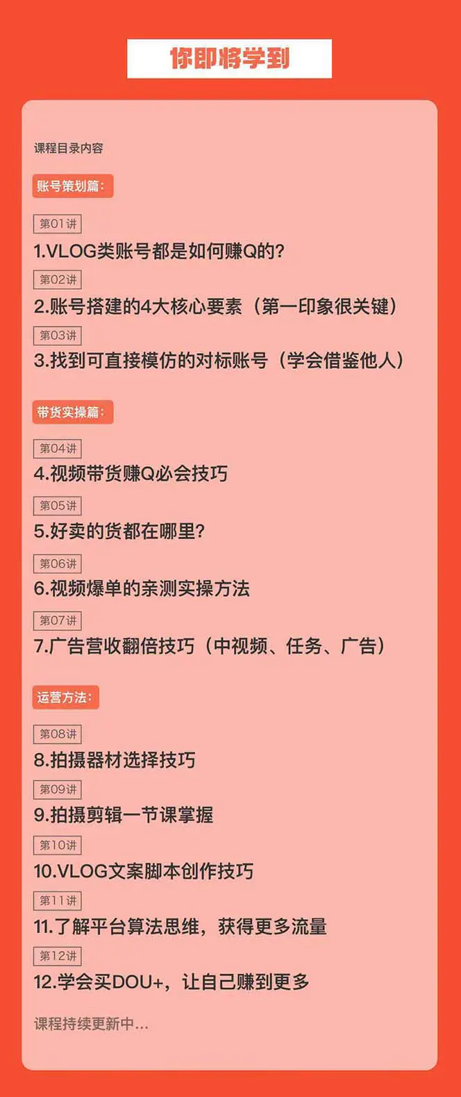 图片[2]-【2024.01.29】新手VLOG短视频特训营：学会带货、好物、直播、中视频、赚Q方法（16节课）百度网盘免费下载-芽米宝库