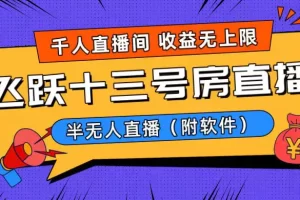 【2024.01.21】爆火飞跃十三号房半无人直播，一场直播上千人，日入过万！（附软件）百度网盘免费下载-芽米宝库