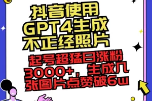 【2024.01.17】抖音使用GPT4生成不正经照片，起号超猛日涨粉3000+，生成几张图片点赞破6w+百度网盘免费下载-芽米宝库