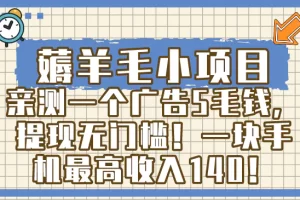 【2024.01.11】薅羊毛小项目，亲测一个广告5毛钱，提现无门槛！一块手机最高收入140！百度网盘免费下载-芽米宝库