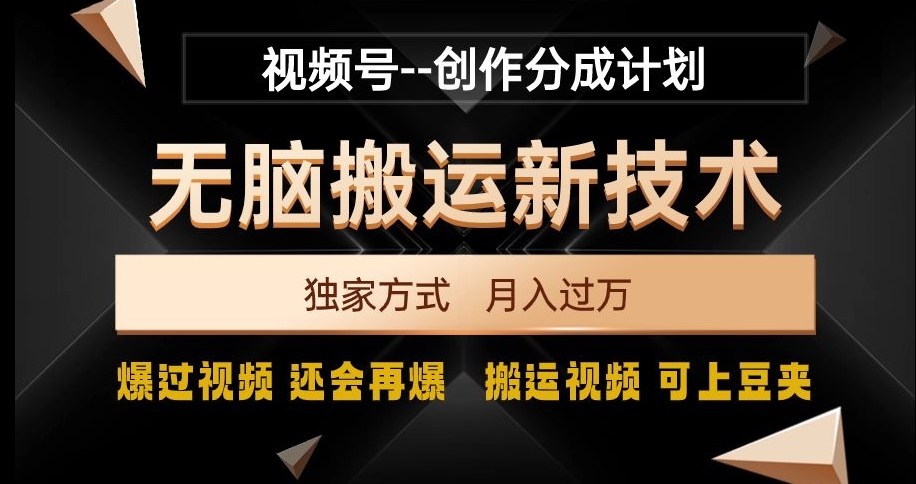 图片[1]-【2023.12.23】视频号无脑搬运新技术，破原创壕流量，独家方式，爆过视频，还会再爆百度网盘免费下载-芽米宝库